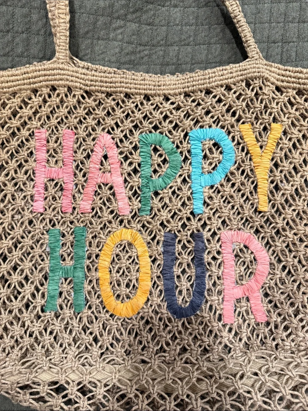 Z Supply Jute Tote Bag - 'HAPPY HOUR' Multicolor Lettering